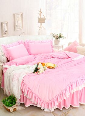 少女心双面绒公主风珊瑚绒水晶绒冬季保暖加厚圆床四件套床裙被套
