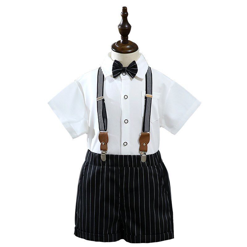 男童礼服夏季主持人短袖背带裤表演套装花童英伦风西装儿童套装薄