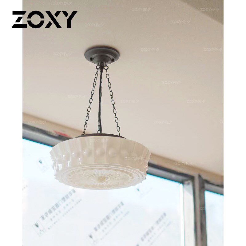 zoxy 复古玻璃吸顶灯LED圆形卧室书房包豪斯护眼房间阳台走廊入户