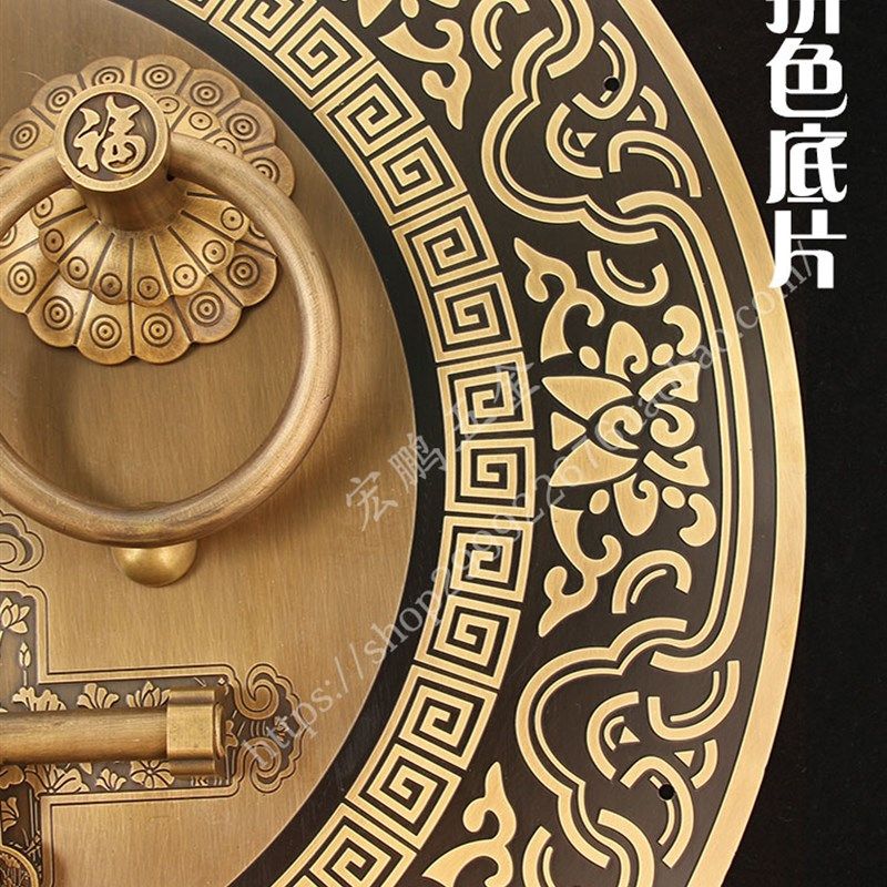 加粗中式仿古纯铜大门门锁铜门环拉手门栓大门拉环木门铜环门把手