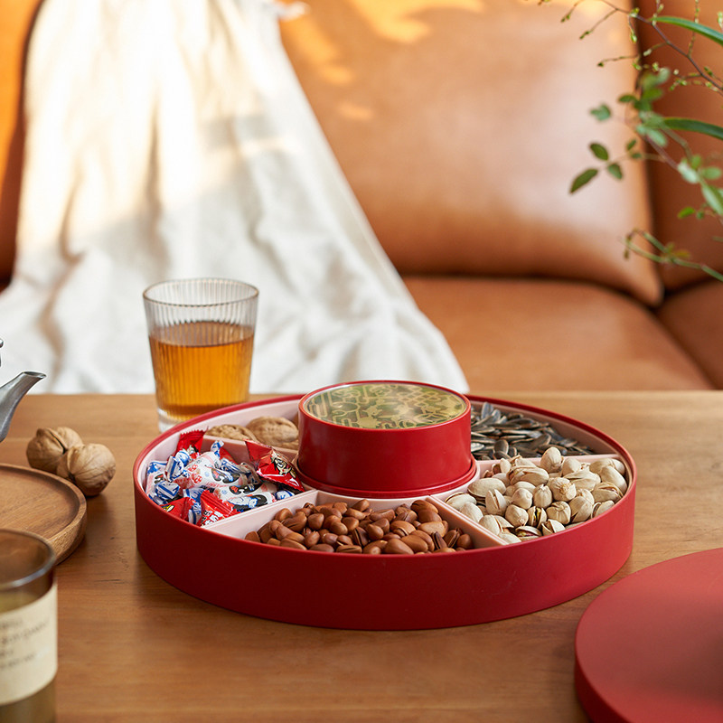干果盘干果盒客厅茶几坚果糖果结婚红色婚礼盘子瓜子盘轻奢家用盘