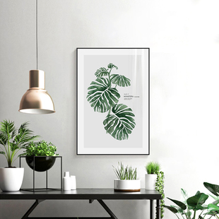 起贝 北欧风格小清新绿植卧室床头装饰画龟背竹植物树叶玄关挂画