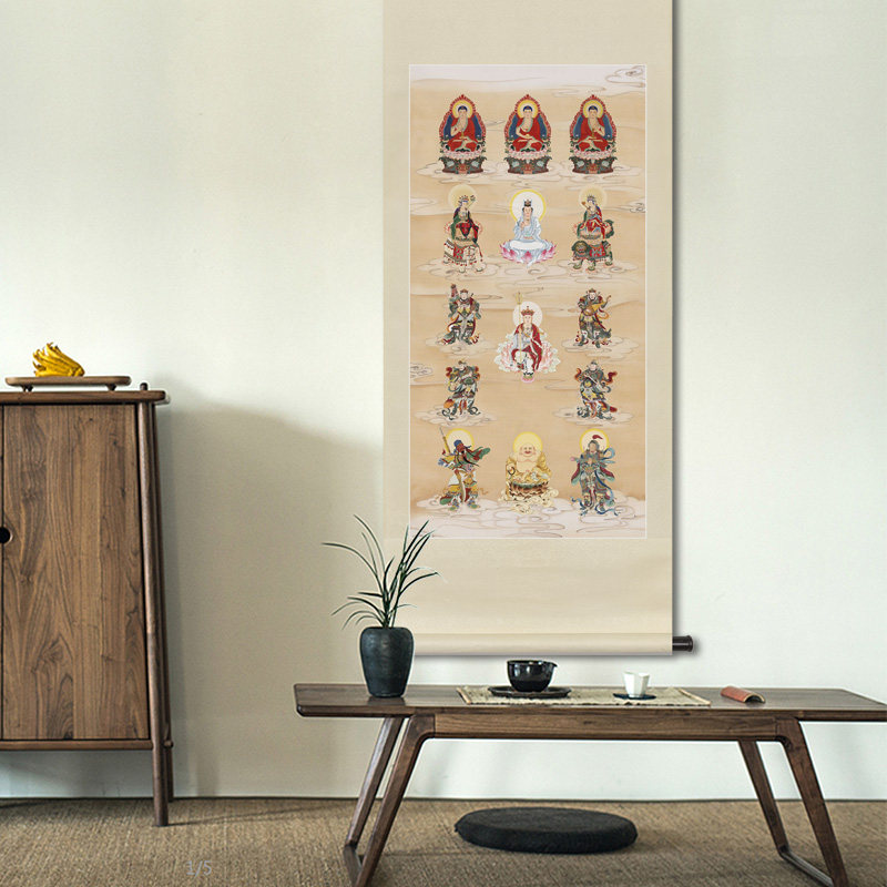 工笔人物国画精品满堂全堂佛菩萨画像玄关书房新中式卷轴画框挂画