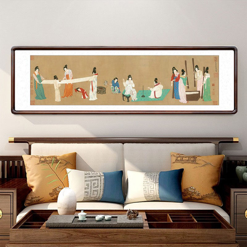 张萱捣练图国画有框新中式客厅沙发背景墙装饰画茶楼酒店仕女字画