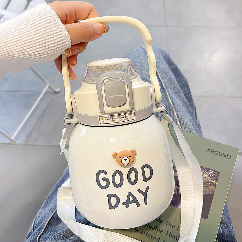 网红大肚保温杯女大容量水杯带吸管学生便携水壶高颜值不锈钢杯子