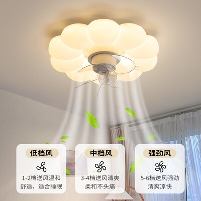 主卧室2024新款奶油风一体摇头电风扇吸顶灯儿童房花朵吊扇灯