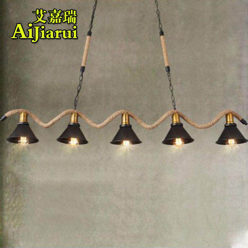 loft工业风复古餐厅酒吧台吊灯创意美式咖啡厅网咖铁艺麻绳吊灯