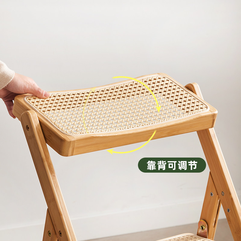 日式休闲可折叠椅子家用阳台餐椅楠竹实木藤编靠背野餐露营小凳子