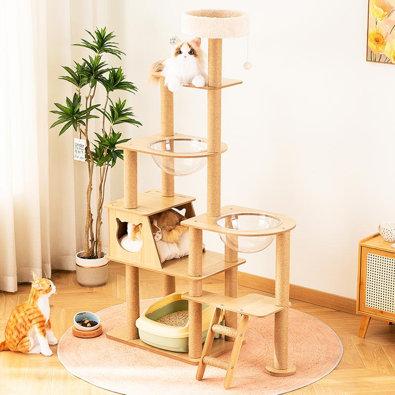 猫爬架猫窝猫树一体实木太空舱通天柱猫架子猫咪用品大全剑麻玩具