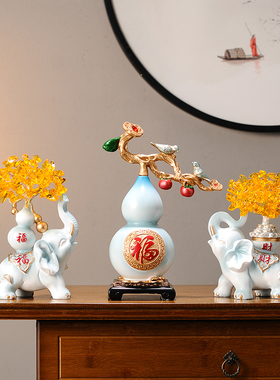 客厅大象摆饰三件套水晶创意玄关电视柜桌面装饰新家乔迁新居礼物