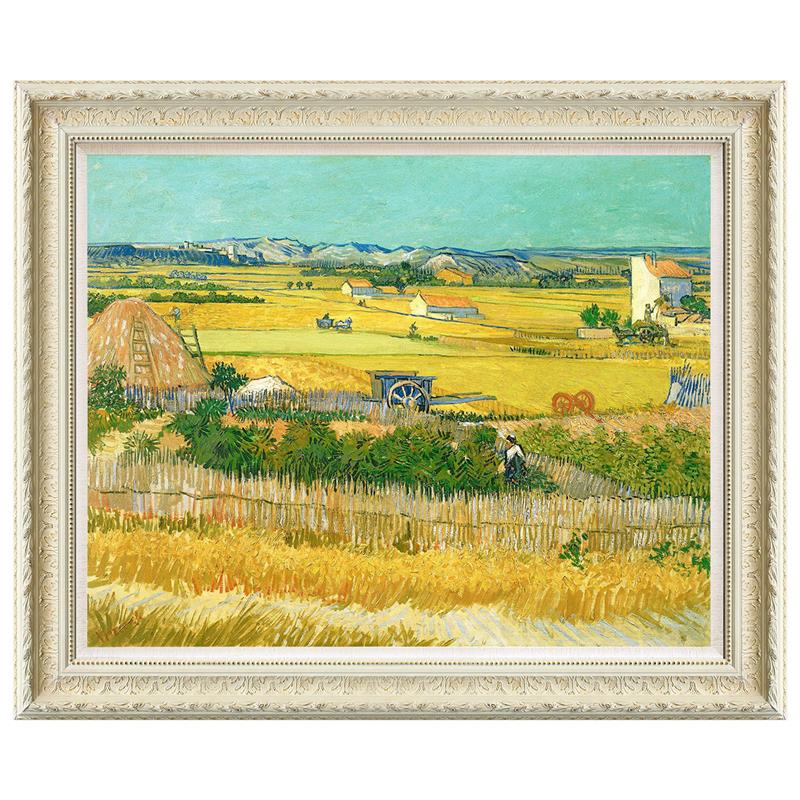 风色丰收麦田梵高风景油画版画美式客厅餐厅欧式玄关巨幅装饰画