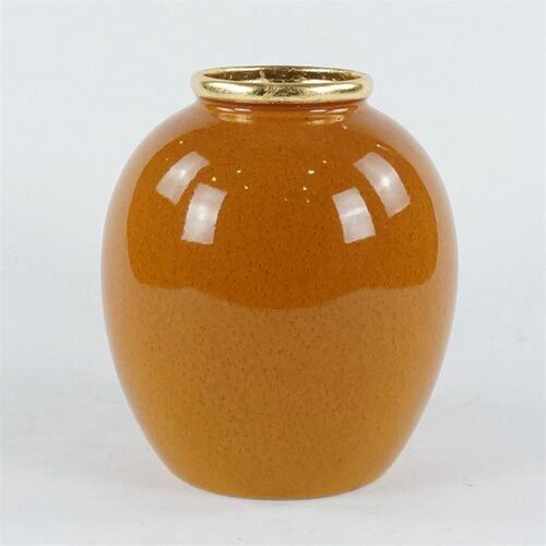 家饰新款美宅中式软装饰陶瓷手工艺品罐形花瓶花器摆件金边圆瓶