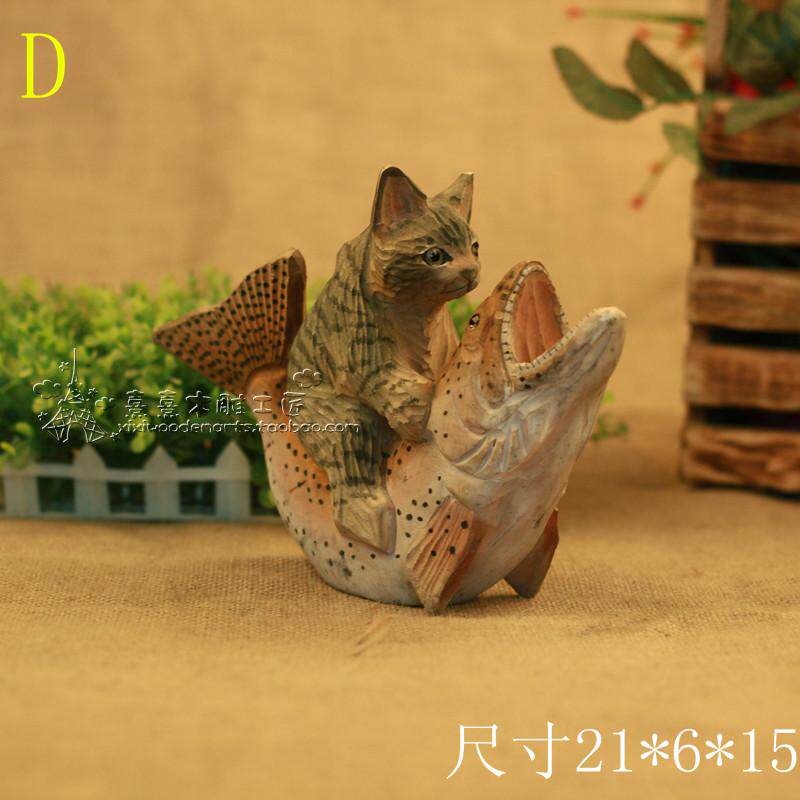 原木制喵咪工艺品纯手工雕刻猫摆件客厅桌面创意乔迁礼品软装饰品