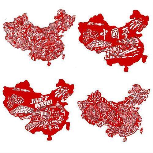中国梦剪纸打印底稿中国地图名族传统纯手工刻纸图样素材黑白复