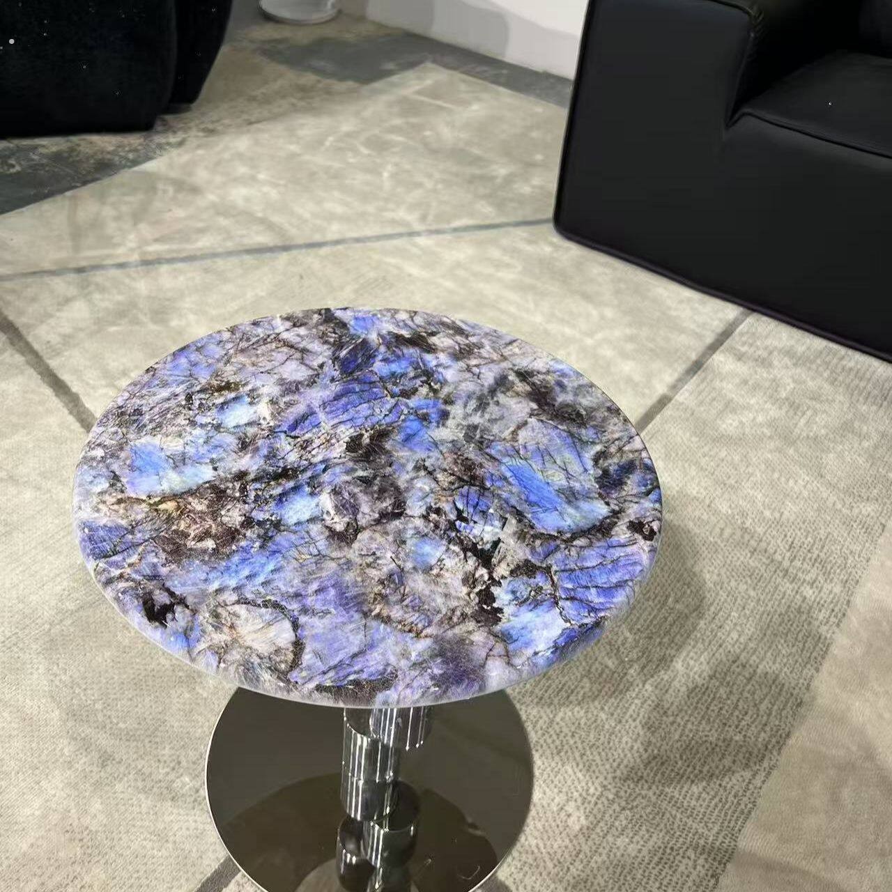 欧式茶几轻奢风设计师微晶石大理石奢石家用沙发客厅角几碳钢桌腿