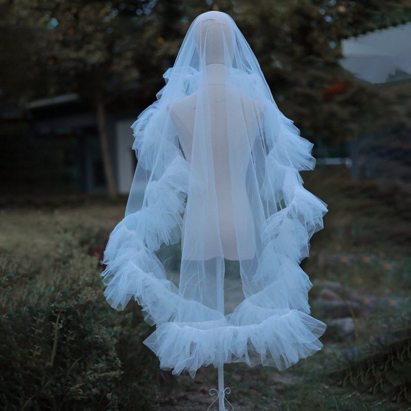 新款白色头纱新娘结婚主婚纱配件超仙中长款韩式结婚森系网红拍照