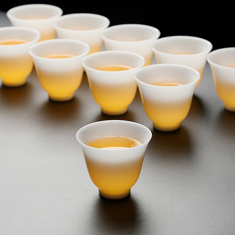 冰种羊脂玉瓷茶杯6只装薄胎功夫小茶杯10只高档家用陶瓷品茗杯子