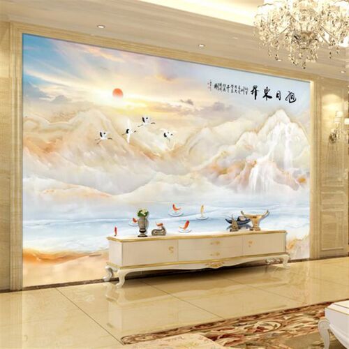 8D电视背景墙纸大理石纹欧式3d壁纸客厅大气装饰山水壁画影视墙布