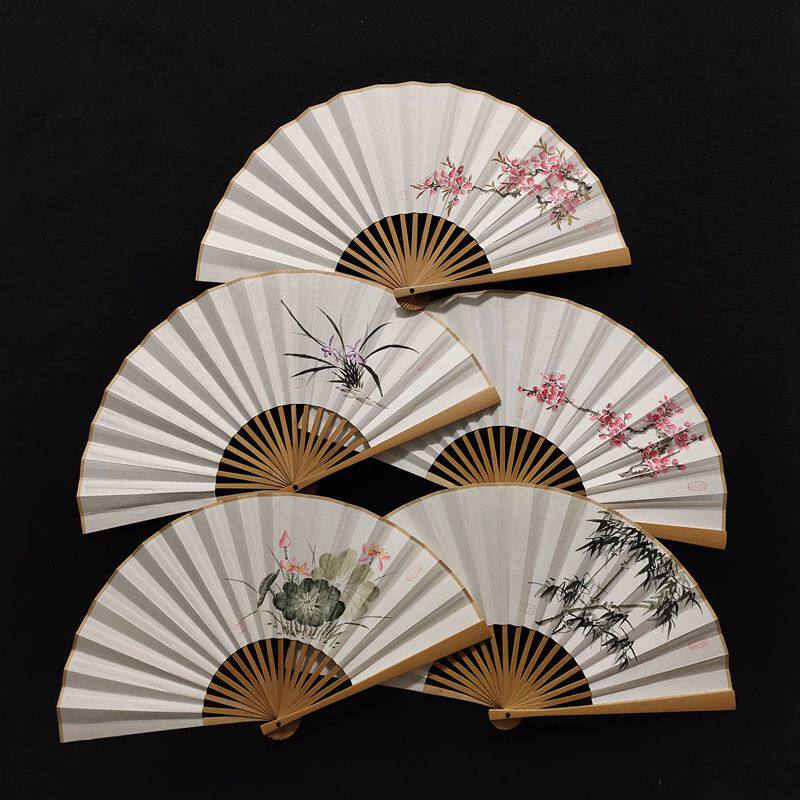 祥宝斋定制文玩宣纸折扇玉竹7寸8寸9寸手绘梅花兰花桃花竹子荷花