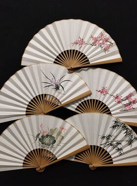 祥宝斋定制文玩宣纸折扇玉竹7寸8寸9寸手绘梅花兰花桃花竹子荷花