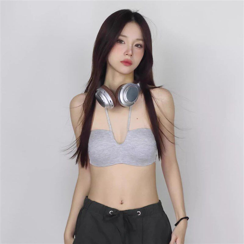 抹胸无肩带挂脖内衣小胸聚拢女绑带美背文胸罩大胸显小2025夏薄款