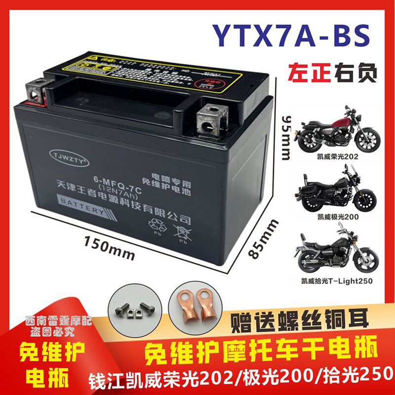适用钱江凯威荣光太子202/极光200/拾光250摩托车电瓶12V7A干电池