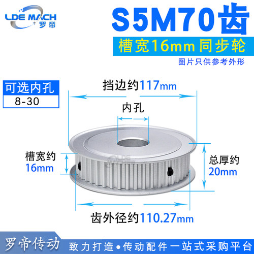 S5M两面平S5M70齿 S5M70T同步轮带轮AF型两面平同步皮带轮 槽宽16