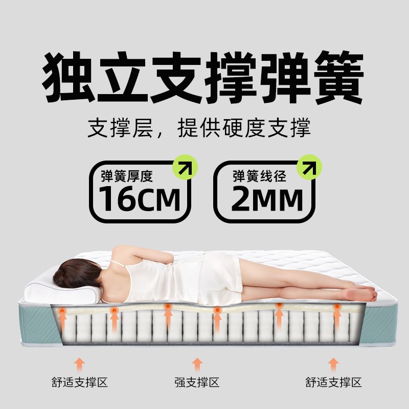 金橡树230mm加厚独立袋装弹簧牀垫 软硬可调乳胶家用分体式 1800x