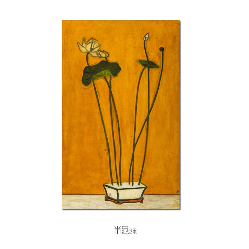 常玉《盆栽》简美北欧植物装饰画写实玄关复古小众挂画书房艺术画