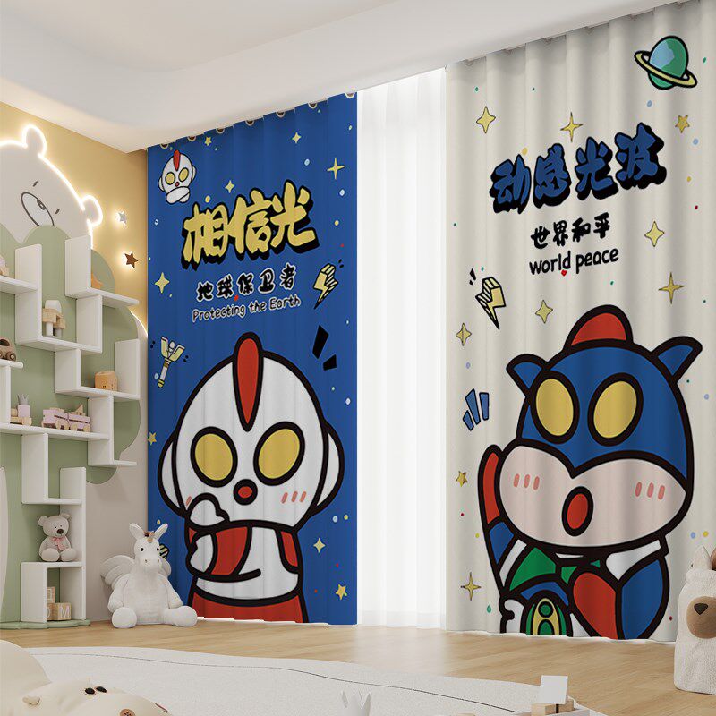 全遮光卡通窗帘儿童房卧室飘窗帘客厅落地窗防晒帘定制加厚遮光布