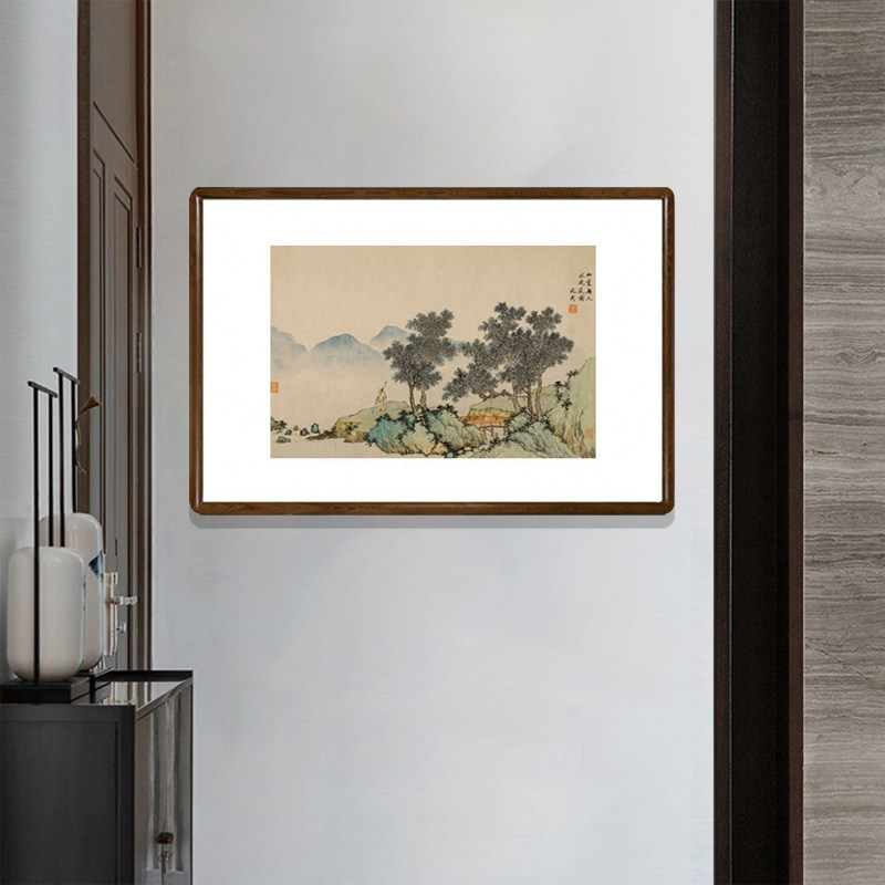 国画水墨画有框中式客厅玄关装饰画办公室茶室壁画沈周落花诗意图