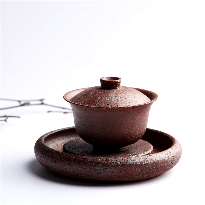 粗陶岩泥紫砂小壶承储水式干泡茶盖碗托景德镇纯手工陶瓷茶具配件
