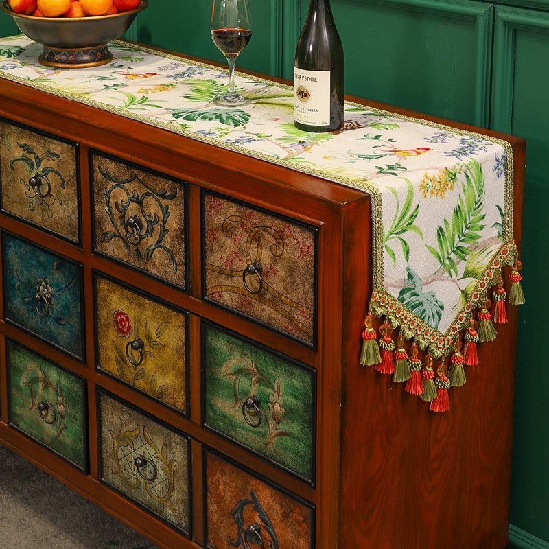 美式乡村田园桌旗高级感客厅餐桌布北欧轻奢边柜电视柜长条装饰布