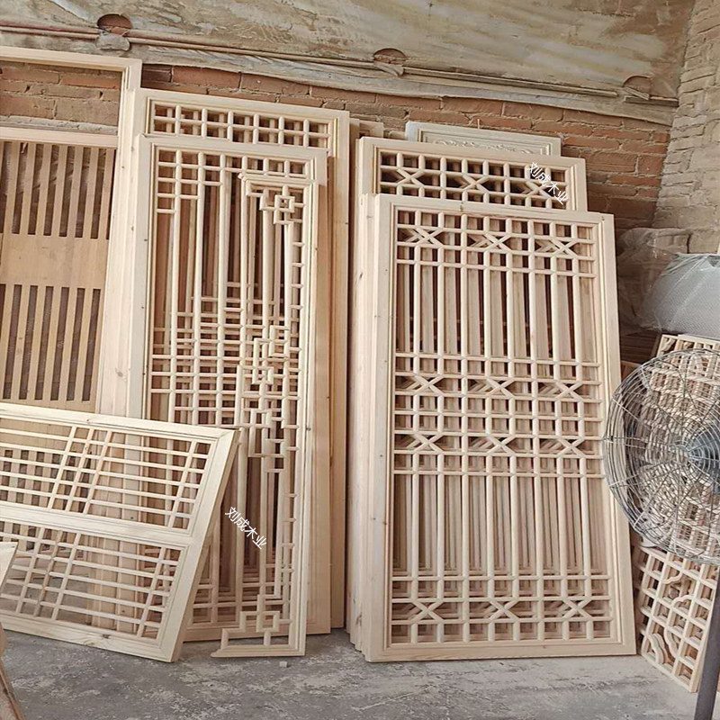 新中式仿古门窗实木花格榫卯镂空屏风隔断定做东阳木雕白色新品