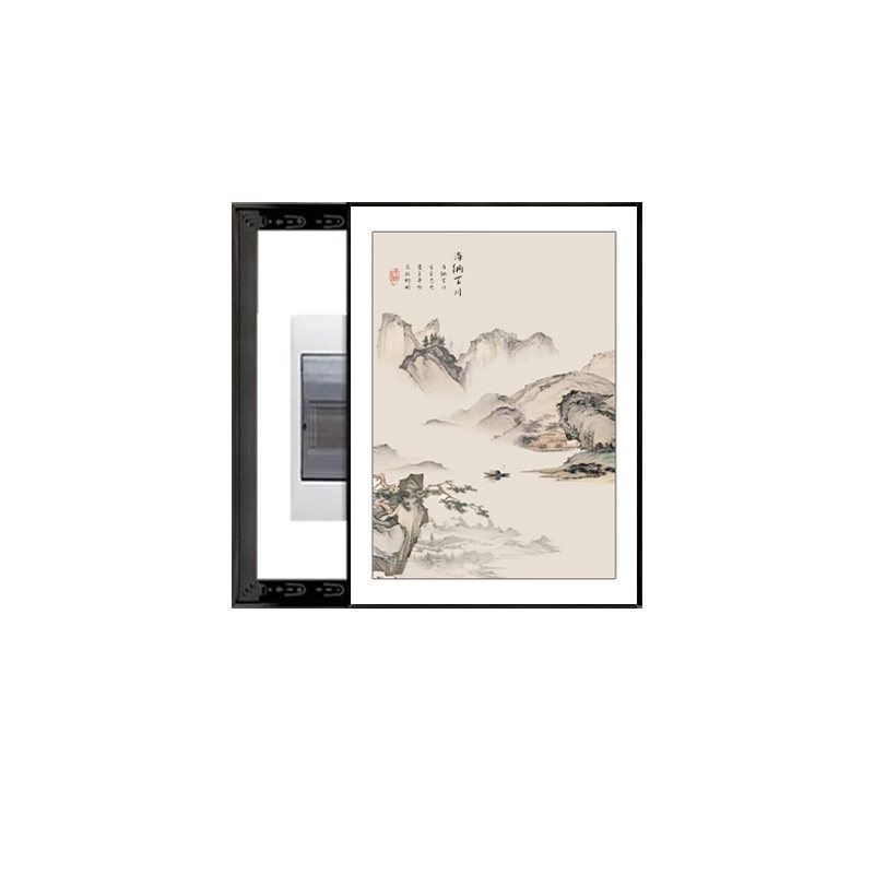 迎客松新中式电表箱装饰画2025新款竖版遮挡配电箱免打孔电闸盒