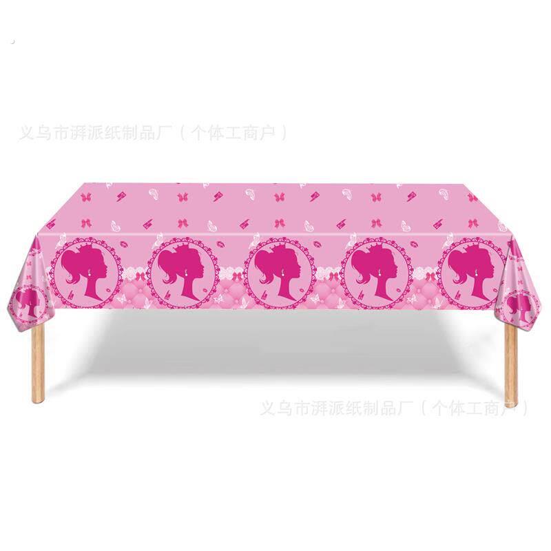 粉色芭比公主主题一次性桌布餐布节日生日派对装饰道具布置用品