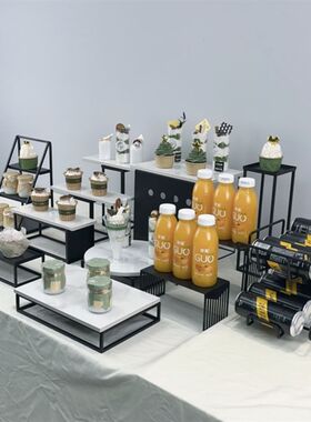 欧式茶歇甜品台摆件套装蛋糕展示架子商务黑色铁艺蛋糕盘摆台托盘