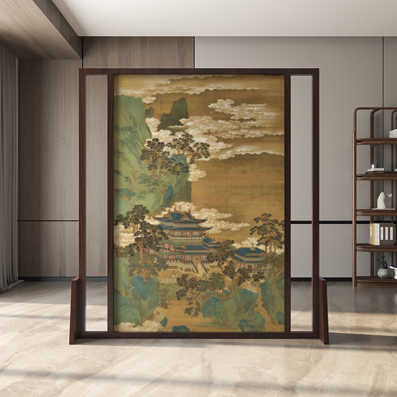 新中式可移动屏风隔断客餐厅玄关茶室酒店办公室酒店座屏国画山水