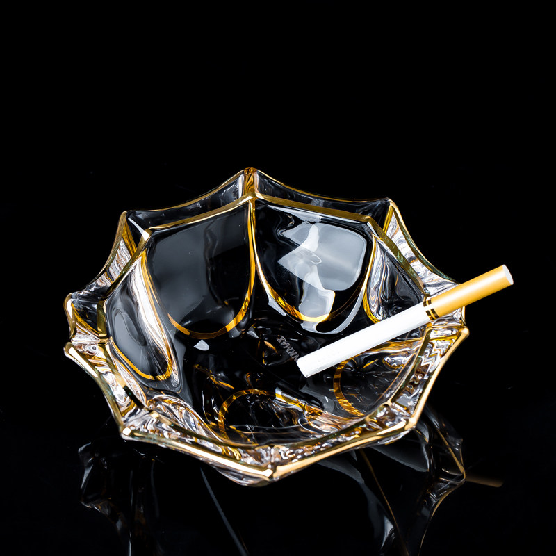 奢华描金水晶玻璃烟灰缸创意家用客厅烟碟办公室时尚烟灰缸小号