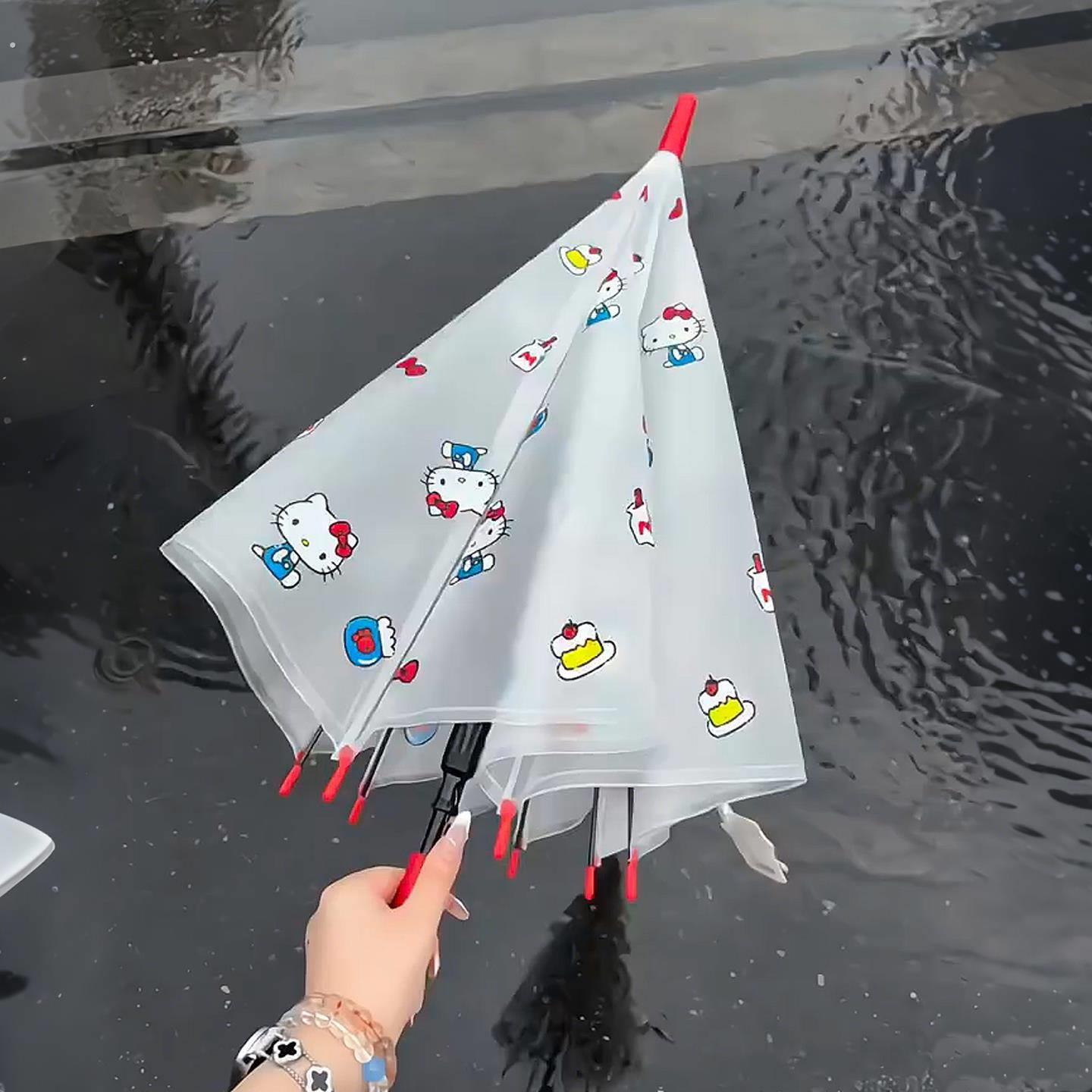 可爱透明雨伞高颜值女生上学专用长柄可携式拍照出片道具创意手动图片