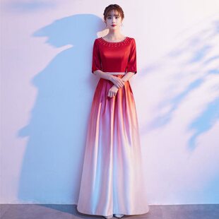大合唱团演出服女长裙2022新款 主持人晚礼服 红歌比赛朗诵表演服装