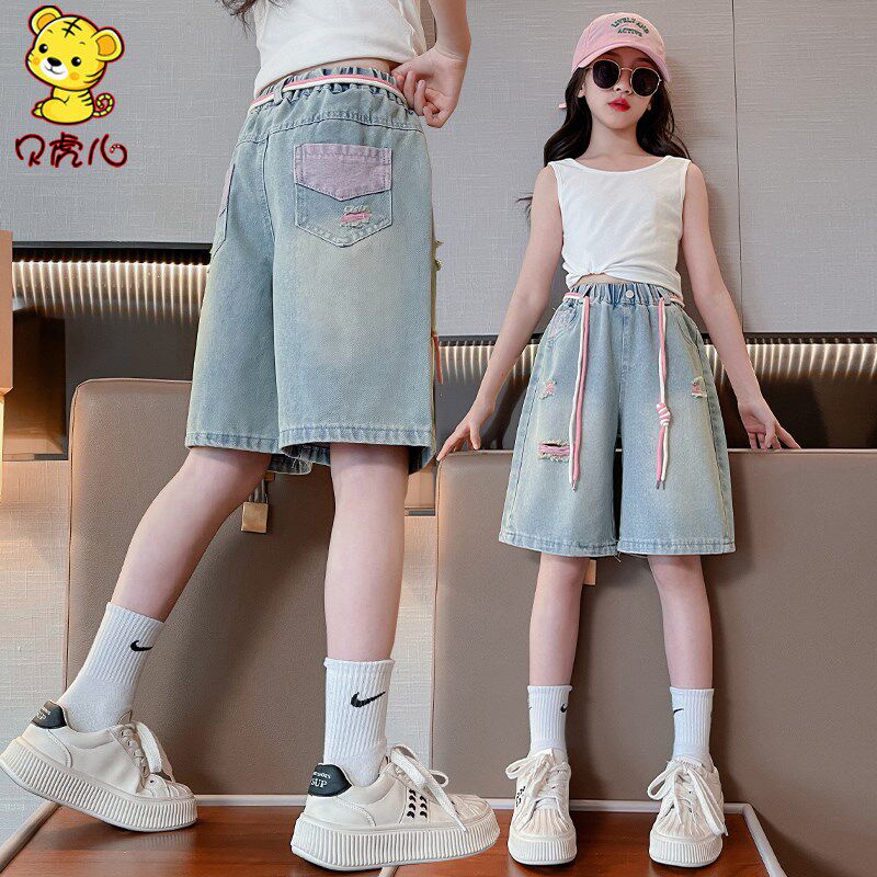 女童裤子夏季2024新款夏装中大童休闲七分短裤女孩夏天儿童牛仔裤