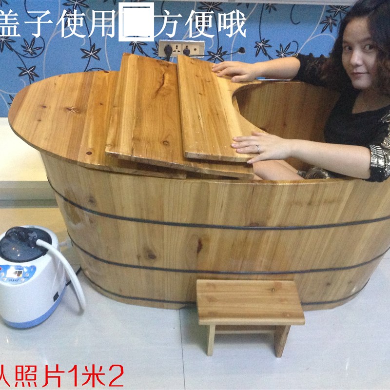 包邮沐浴盆木桶杉木蒸汽桶全身熏蒸浴缸桑拿成人浴桶泡澡桶带盖子