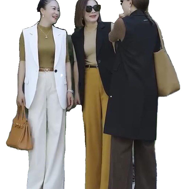 气质显瘦西服马甲女2023年春秋新款欧版侧开叉马夹外穿背心套装