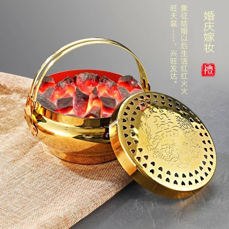 新娘陪嫁嫁妆旺夫铜火囱火铳手炉火冲旺盆炉传统结婚庆用品铜火炉