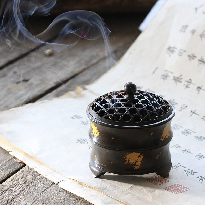 创意竹节香道闻香杯日式空熏杯纯铜香篆炉香道用具隔火空熏线香插