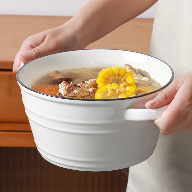 网红10寸大汤碗怀瑾双耳汤碗家用10英寸汤盆简约陶瓷餐具泡面碗大