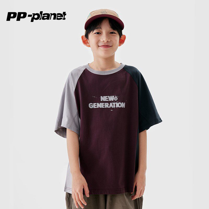 PP星球男童夏季洋气拼接T恤新款中大童上衣潮儿童休闲短袖t