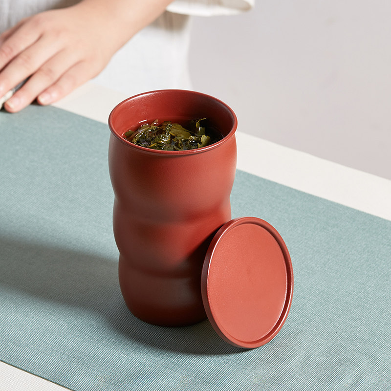 宜兴双层隔热紫砂杯男士泡茶杯老板办公盖杯大容量陶瓷大杯子茶具