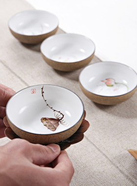 宇轩 手绘茶杯茶具陶瓷品茗杯粉彩功夫茶具定窑脂白荷花主人茶杯